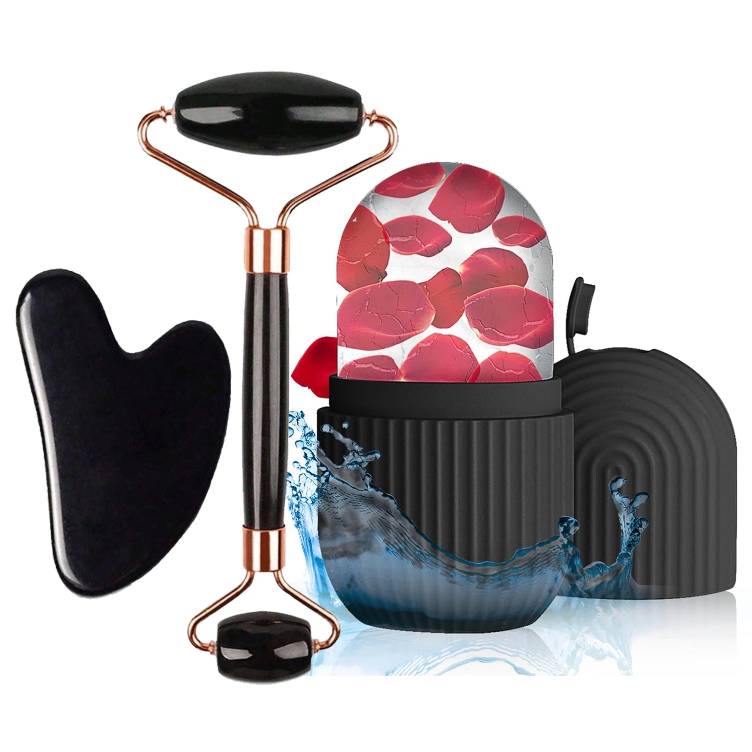 Conjunto de Rolos Faciais de Gelo, Ferramenta de Massagem Gua Sha para Contorno e Lifting Facial