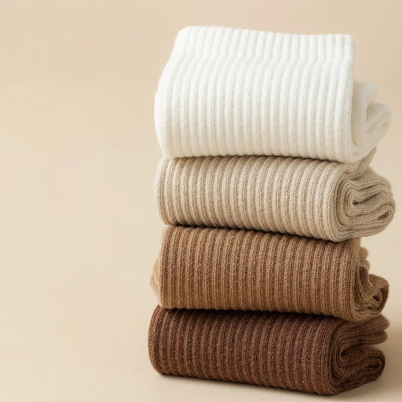 Meias masculinas retro cor sólida café branco cáqui bege respirável meias de algodão casual esporte na moda moda tubo médio meia longa