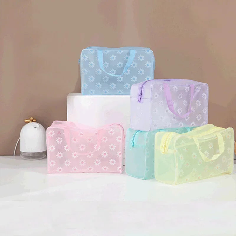 5 cores compõem saco organizador de higiene pessoal saco de armazenamento de banho feminino à prova dwaterproof água transparente floral pvc viagem saco cosmético