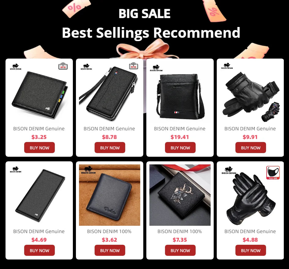 BISON DENIM-Carteira longa de couro genuíno masculina, suporte de cartão fino macio, marca de luxo, bolsa masculina, negócio