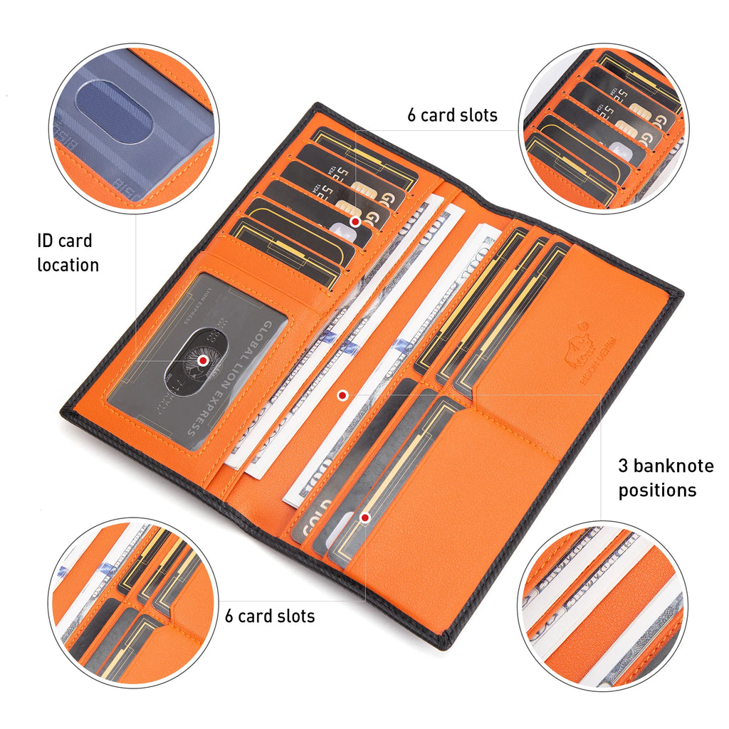 BISON DENIM-Carteira longa de couro genuíno masculina, suporte de cartão fino macio, marca de luxo, bolsa masculina, negócio