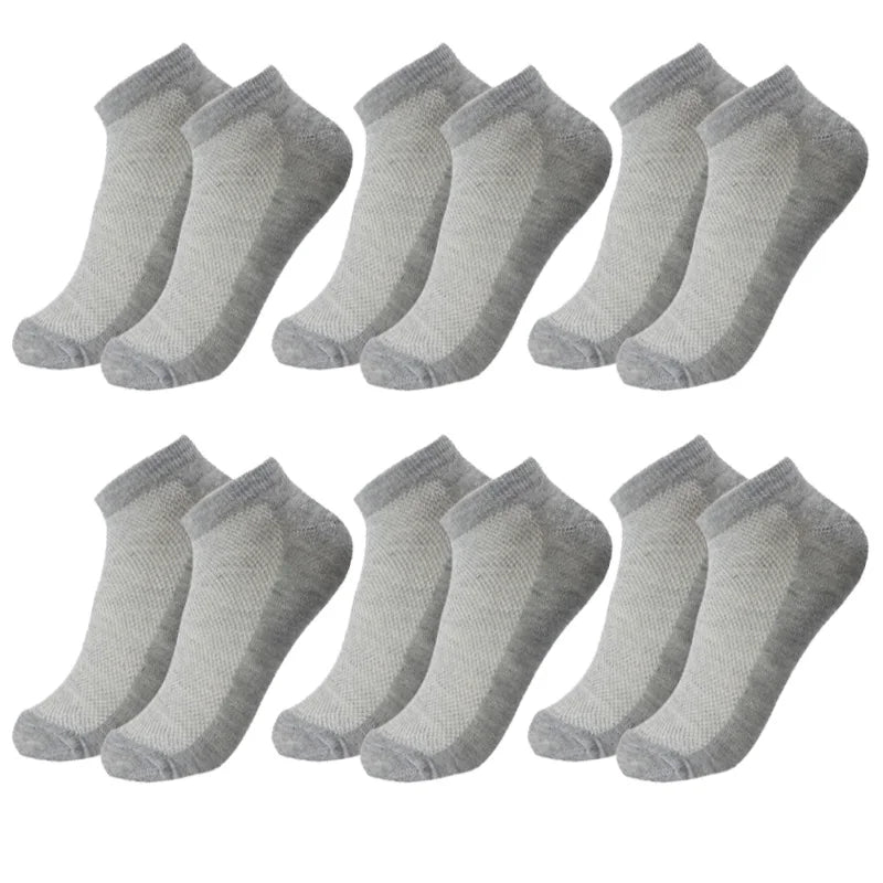 6 pares meias masculinas respiráveis curto tornozelo elástico cor sólida malha de alta qualidade negócios unisex sokken plus size EU38-47