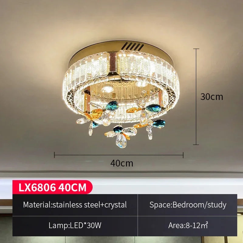 Colorful Luxury Crystal Flower LED Ceiling Lamps for Bedroom, Modern Home Decor, Dining Room Round Lights, Chandeliers Fixtures