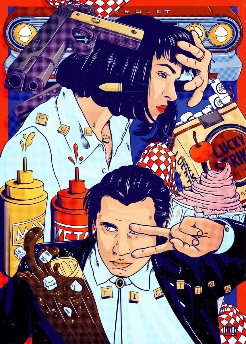 Pop Fiction Movie Classic Posters, Smoking In Bed, Retro Wall Art, Print Picture, Canvas Painting For Living Room, Home Decor