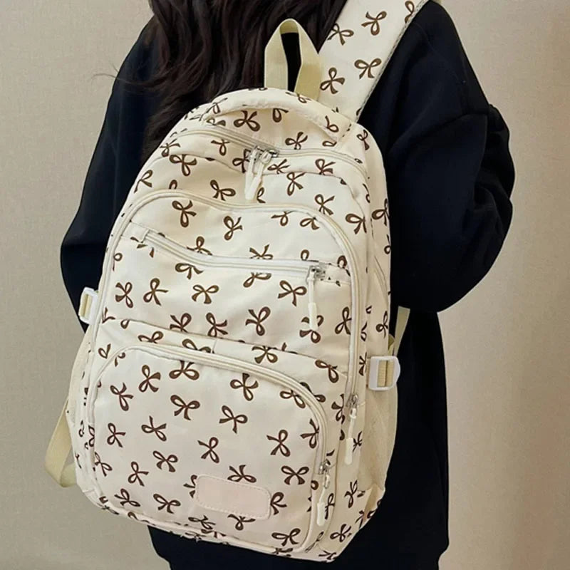 3 pçs conjunto bonito grande capacidade mochila coreano moda arco impressão saco sacos de náilon estudante mochila alça ajustável mochila viagem