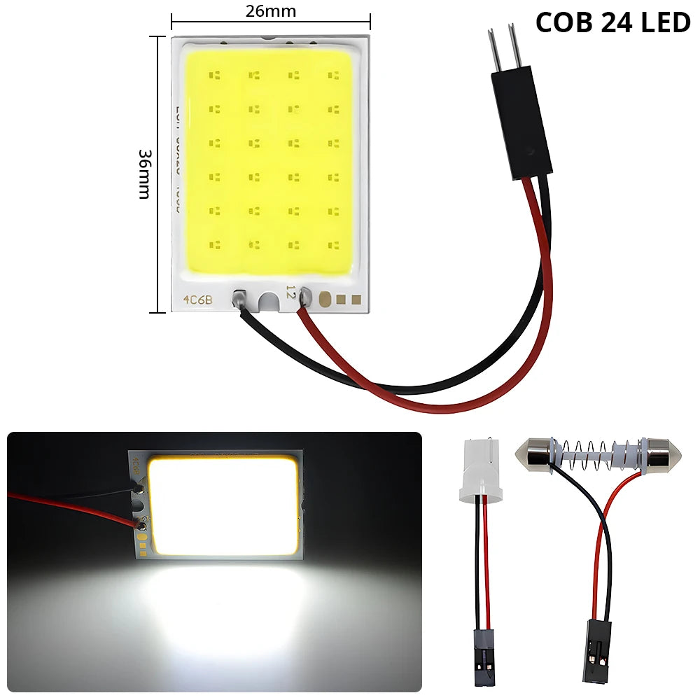 1 unidade Lâmpada LED Automotiva T10 W5W COB 24SMD 36SMD 48SMD para Luz de Posição, Placa, Teto, Leitura e Porta-Malas, Branca