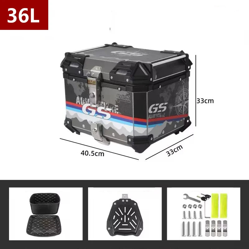 Universal Motocicleta Traseira Trunk Top Casos, Caixa De Alumínio, Bagagem, Mala, Moto Cauda Caixa, 65L, 55L, 45L, 36L