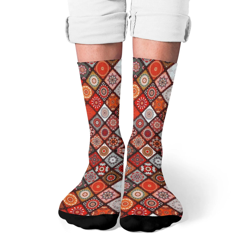 Novidade étnica boêmio impressão meias masculinas confortáveis respirável antiderrapante meias casuais harajuku retro rua meias de compressão