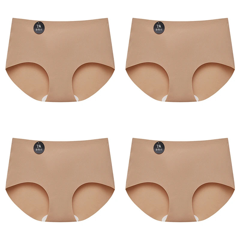 Falllsweet 4 Peças de Calcinhas de Seda Sem Costura para Mulheres, Lingerie Sexy de Cintura Média, Calcinhas de Seda Gelada M-2XL