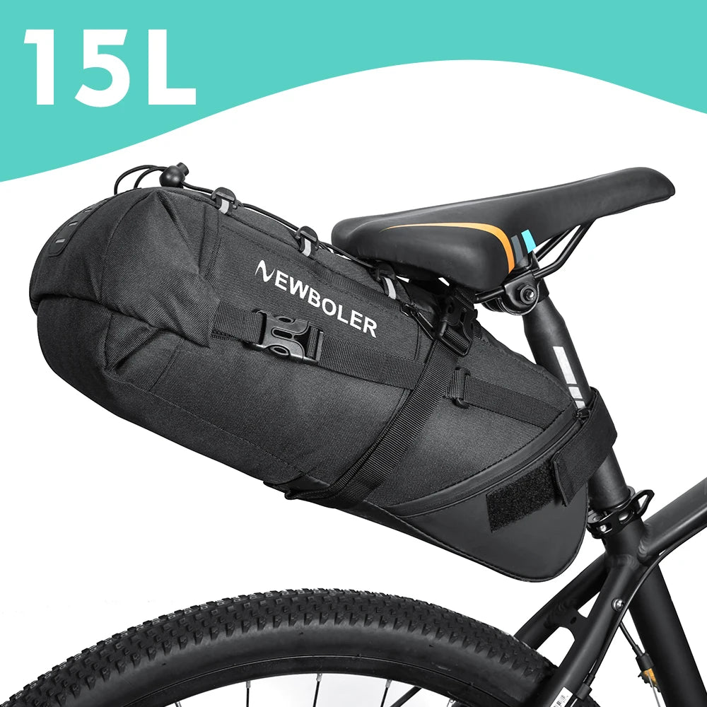 Newboler 15l grande capacidade saco de bicicleta à prova dwaterproof água alforje ciclismo saco cauda mtb dobrável saco traseiro bagagem da bicicleta estrada