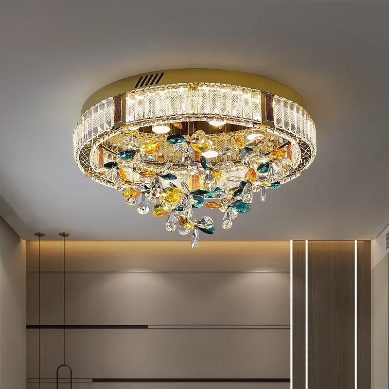 Colorful Luxury Crystal Flower LED Ceiling Lamps for Bedroom, Modern Home Decor, Dining Room Round Lights, Chandeliers Fixtures