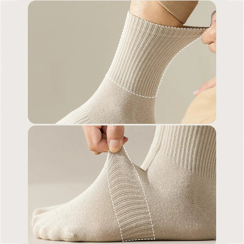 Meias masculinas retro cor sólida café branco cáqui bege respirável meias de algodão casual esporte na moda moda tubo médio meia longa