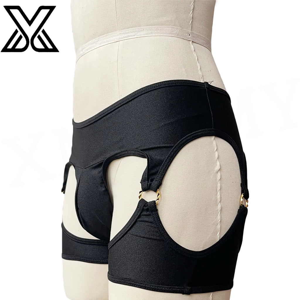 XMJXMY Roupa íntima masculina sexy e sexy com nádegas expostas e anel de metal oco, trajes de banho de praia