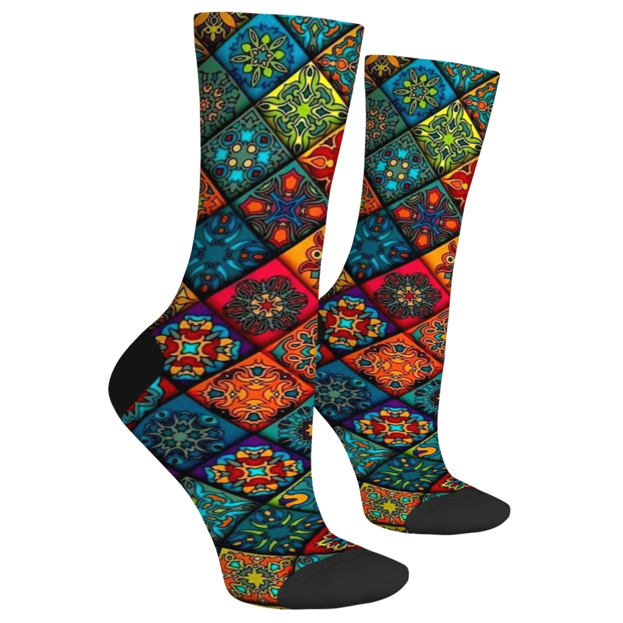 Novidade étnica boêmio impressão meias masculinas confortáveis respirável antiderrapante meias casuais harajuku retro rua meias de compressão