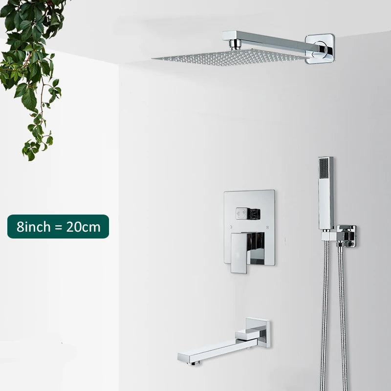 Quyanre Wall Mount Waterfall Shower Faucet Set, Bathroom, Rain, Hidden Chrome, Shower System, Bathtub, Mixer Tap