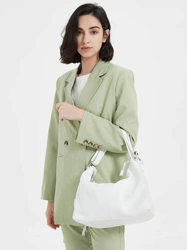 Bolsa de Ombro Grande Zency 100% Couro Genuíno para Mulheres, Bolsa Tote, Bolsa de Mão, Bolsa Hobo de Couro Preto, Bolsas com Zíper para Usar Debaixo do Braço