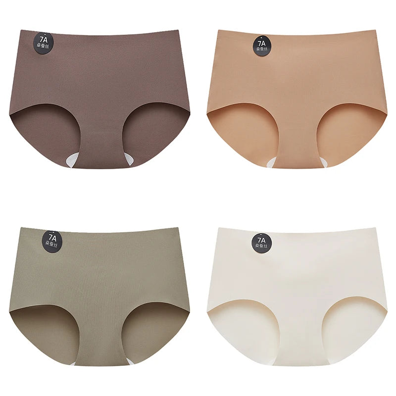 Falllsweet 4 Peças de Calcinhas de Seda Sem Costura para Mulheres, Lingerie Sexy de Cintura Média, Calcinhas de Seda Gelada M-2XL