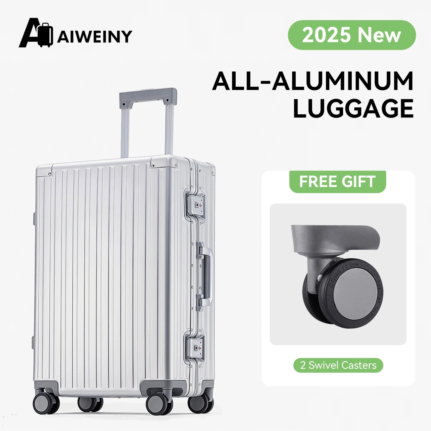 Aiweiny todo em alumínio liga de magnésio trole caso roda universal tsa masculino leve bagagem embarque