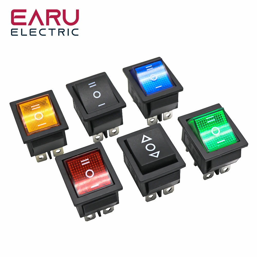 1pc diy interruptor de alimentação barco 3 posição 6pin botão travamento com luz da lâmpada kcd4 16a 250vac/20a 125vac on-off-on