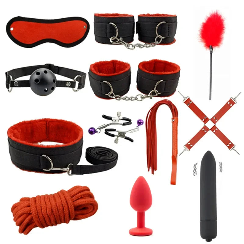 Brinquedos sexuais para mulheres, kit BDSM para casais, brinquedos sensuais para adultos, acessórios eróticos, algemas para sessão, plugue anal, jogo sexual.