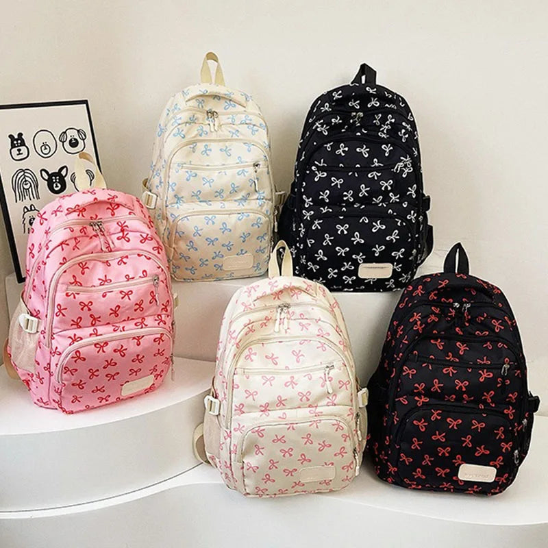 3 pçs conjunto bonito grande capacidade mochila coreano moda arco impressão saco sacos de náilon estudante mochila alça ajustável mochila viagem