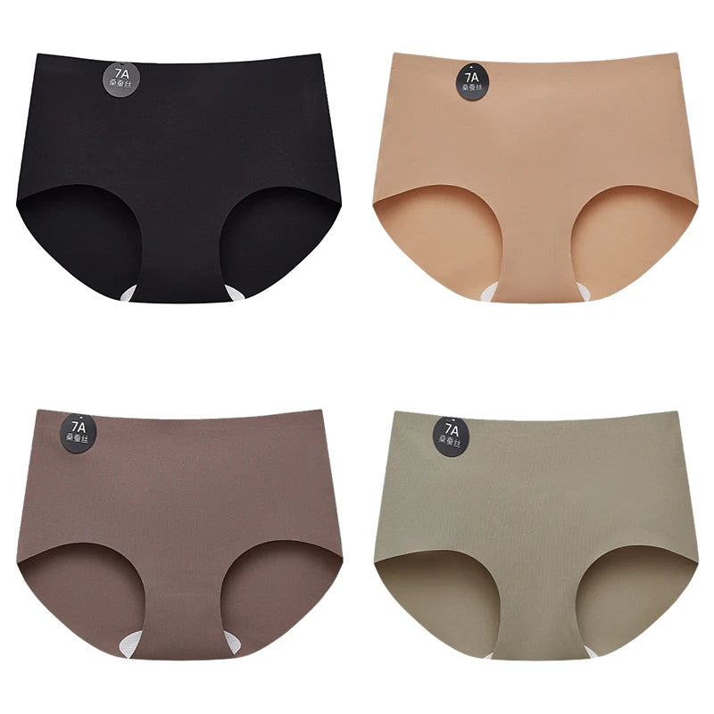 Falllsweet 4 Peças de Calcinhas de Seda Sem Costura para Mulheres, Lingerie Sexy de Cintura Média, Calcinhas de Seda Gelada M-2XL