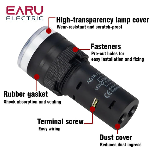 1 peça 16mm sinal de montagem em painel luz indicadora led azul verde vermelho branco amarelo lâmpada piloto ac dc 12v 24v 220v AD16-16C