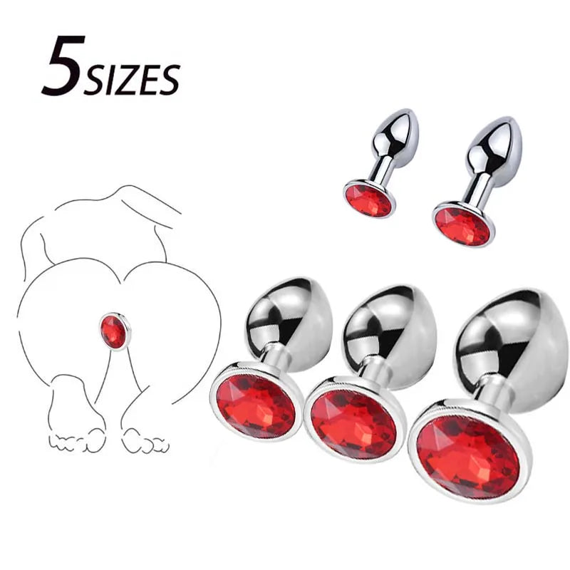 5 tamanho/conjunto de metal anal plug butt plug brinquedos sexuais brinquedos de bunda para mulheres/homens/caspas adulto jogo masturbador anal diamante sex shop