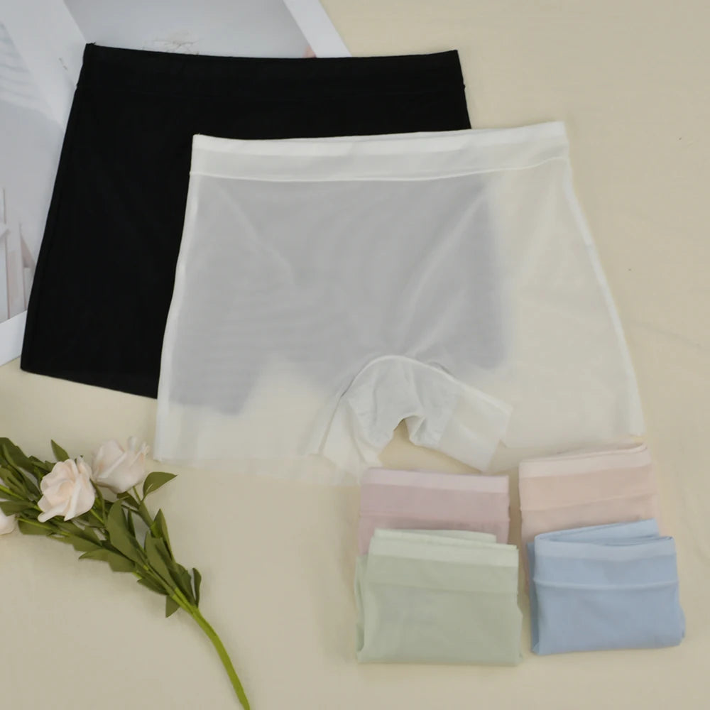 1pc verão gelo seda ultra-fino boxer roupa interior feminina sem costura calcinha de cintura alta plus size secagem rápida feminino calças curtas de segurança