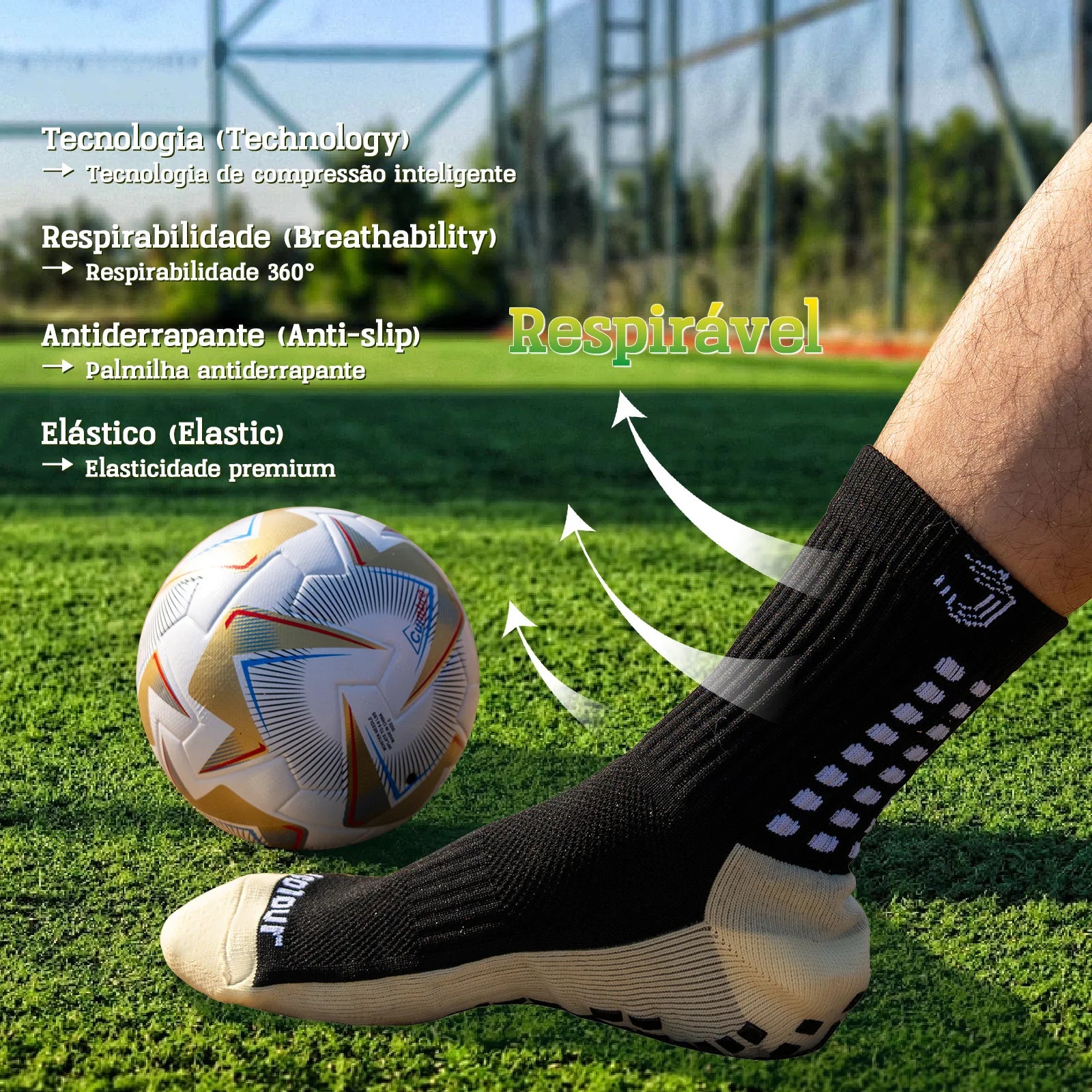 Meias de futebol masculinas, Meia poliamida corrida, Meia antiderrapante futebol, Meias de corrida de tubo médio