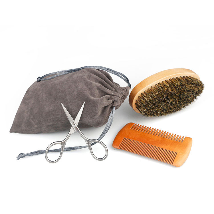 Profissional macio cerdas de javali madeira escova barba cabeleireiro escova de barbear pente masculino bigode pente kit com saco de presente conjunto pente de cabelo
