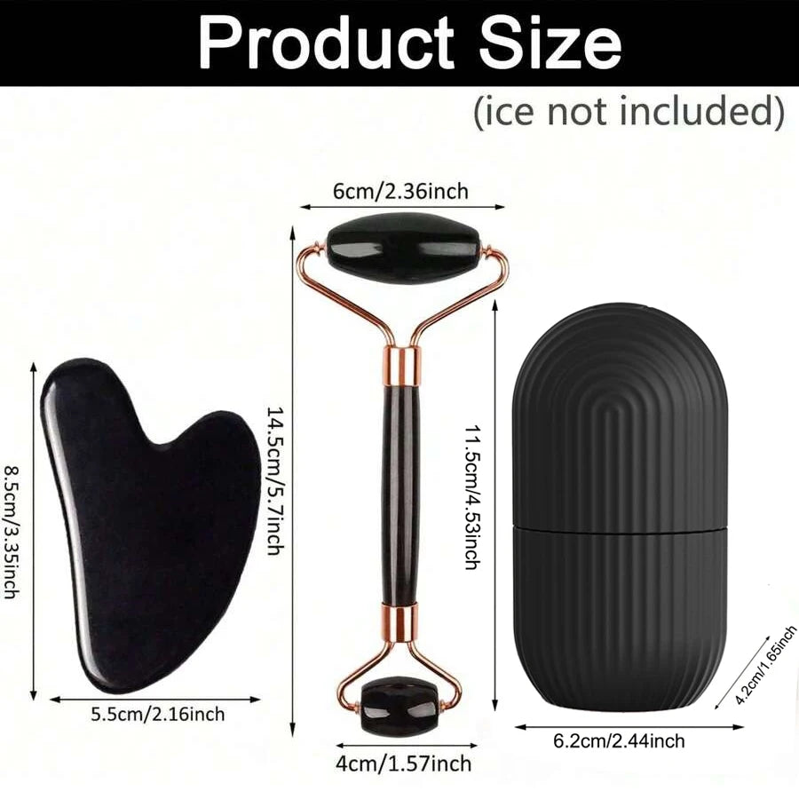 Conjunto de Rolos Faciais de Gelo, Ferramenta de Massagem Gua Sha para Contorno e Lifting Facial