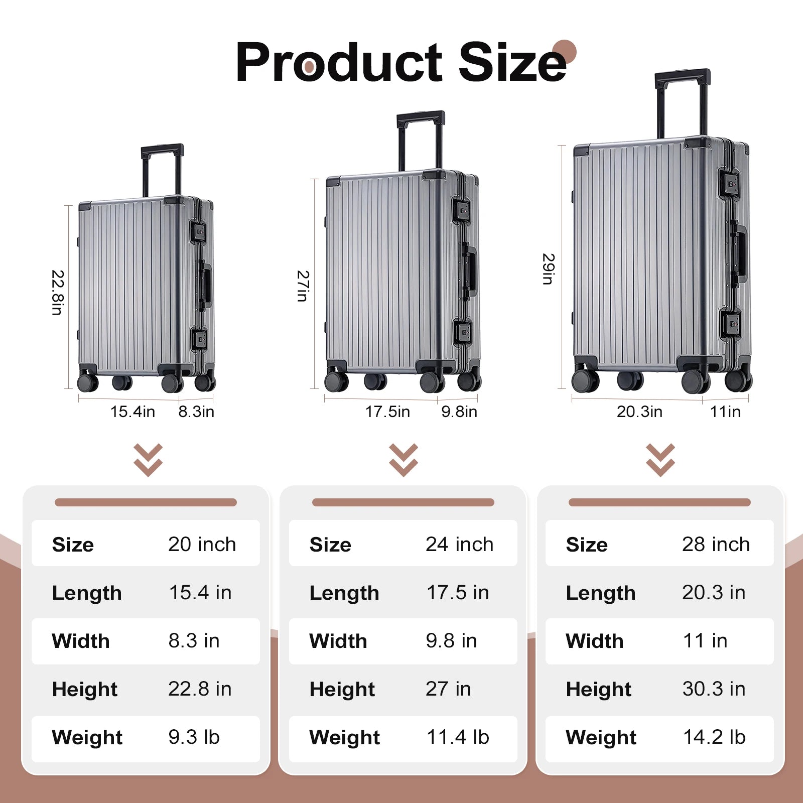 Aiweiny todo em alumínio liga de magnésio trole caso roda universal tsa masculino leve bagagem embarque