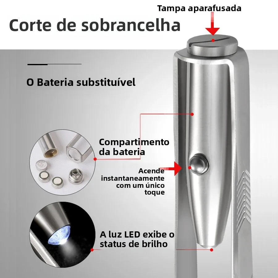 Pinça de sobrancelha iluminada por LED, ferramenta de beleza precisa e iluminada para moldar sobrancelhas
