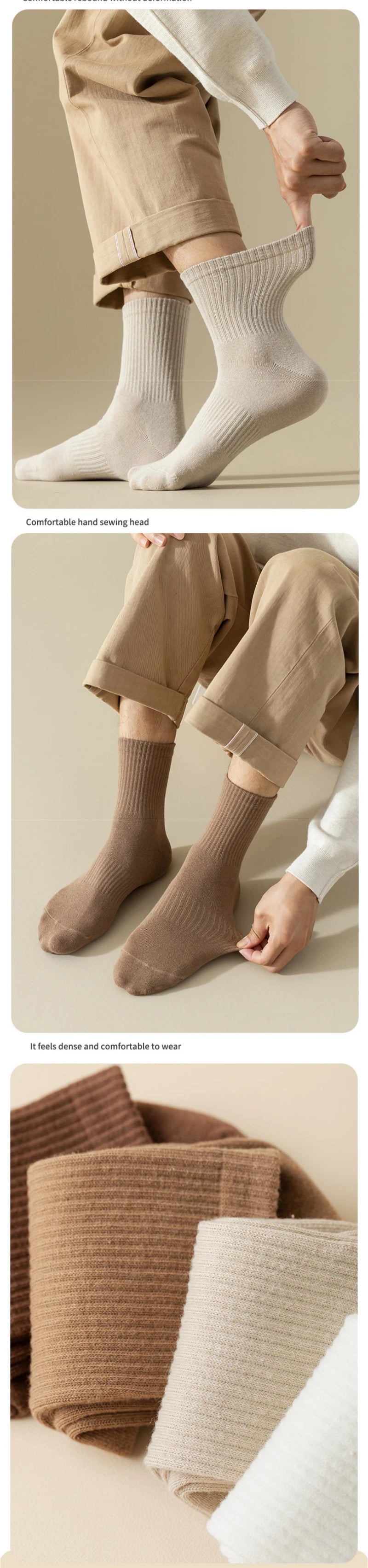 Meias masculinas retro cor sólida café branco cáqui bege respirável meias de algodão casual esporte na moda moda tubo médio meia longa