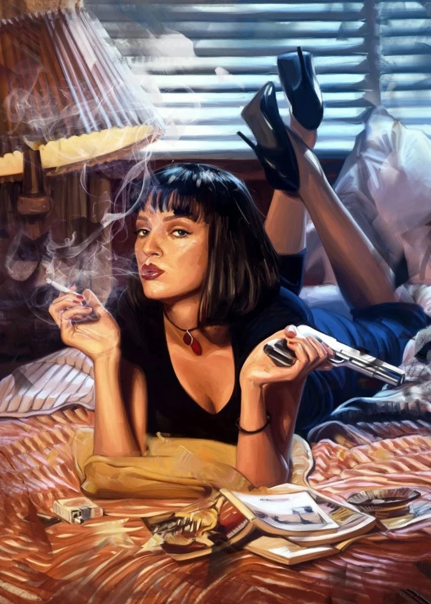 Pop Fiction Movie Classic Posters, Smoking In Bed, Retro Wall Art, Print Picture, Canvas Painting For Living Room, Home Decor