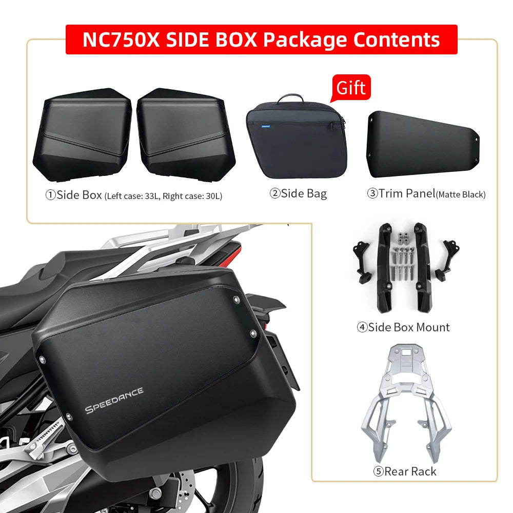 Malas Laterais para Motocicleta Honda NC750X, Com Liberação Rápida, Impermeáveis, Armazenamento de Bagagem para Viagens de Moto