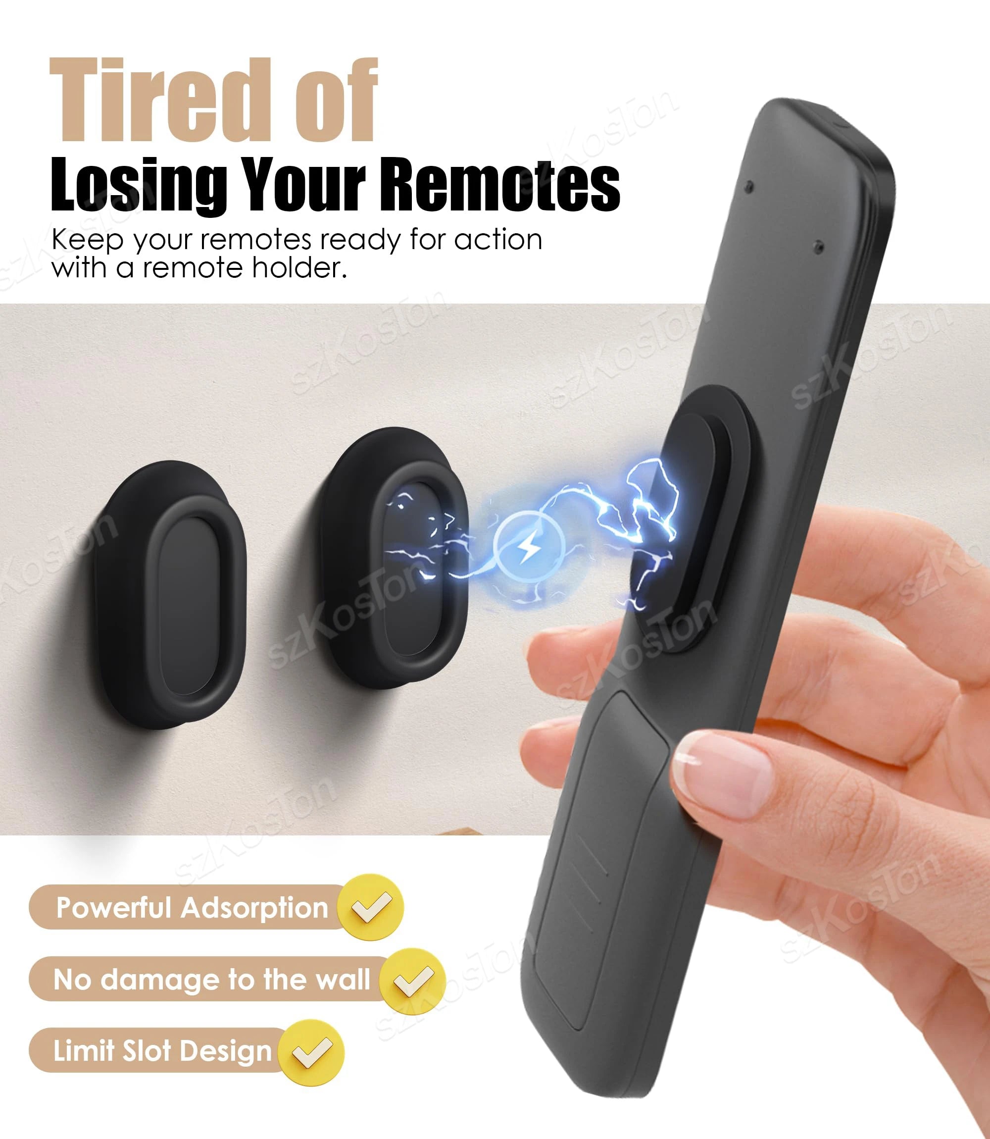 Magnetic Remote Control Holder, No-Drill Self-Adhesive Wall Mount for TV Remote