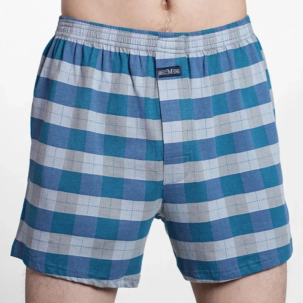 Cueca boxer masculina de algodão puro, roupa íntima, cintura alta, cuecas grandes, casual, xadrez, plus size, calças aro, pijama em casa, M-3XL