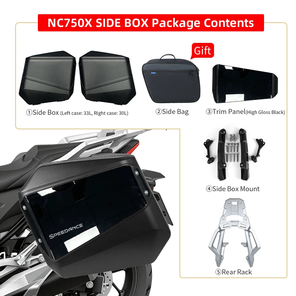 Malas Laterais para Motocicleta Honda NC750X, Com Liberação Rápida, Impermeáveis, Armazenamento de Bagagem para Viagens de Moto