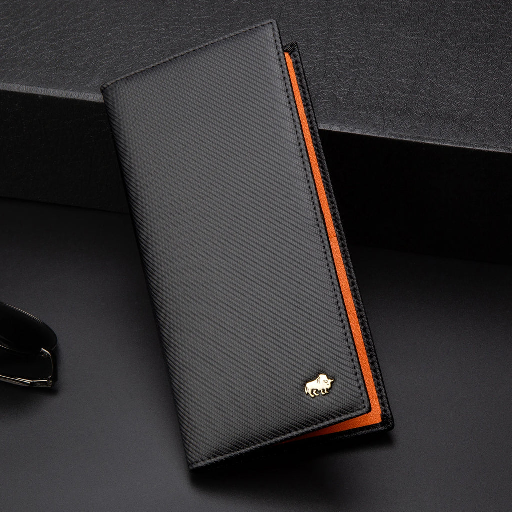 BISON DENIM-Carteira longa de couro genuíno masculina, suporte de cartão fino macio, marca de luxo, bolsa masculina, negócio