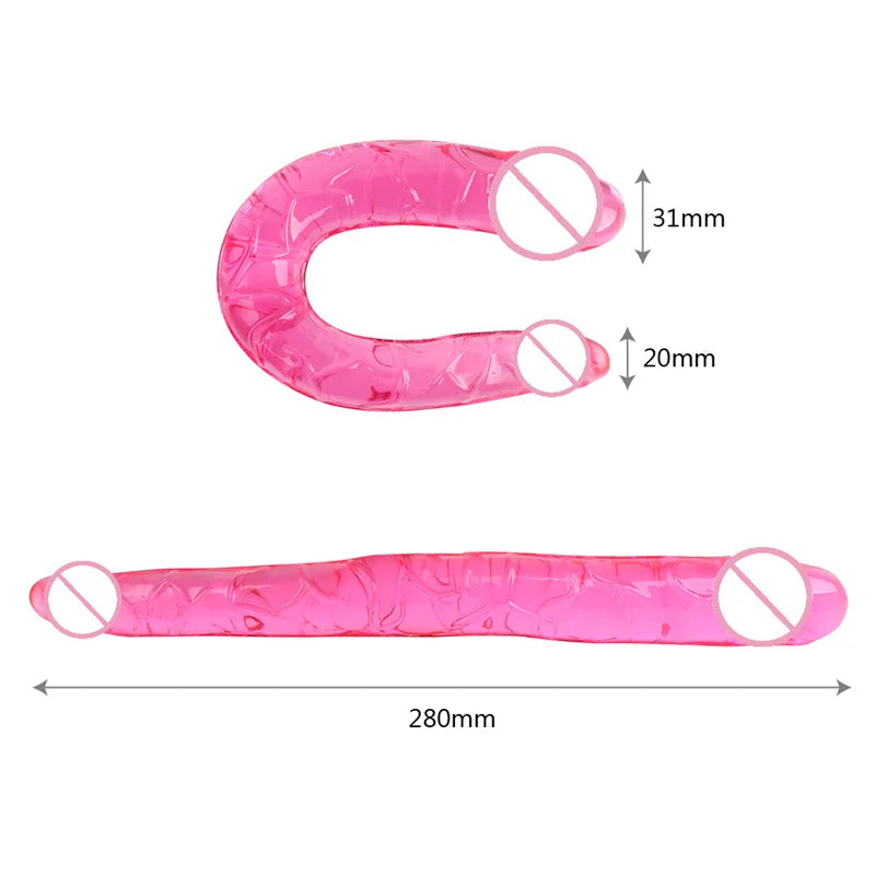 1pc rosa u forma geléia macia vibradores duplos vagina artificial brinquedos sexuais loja para casal feminino gay masturbadores lésbicos anal plug