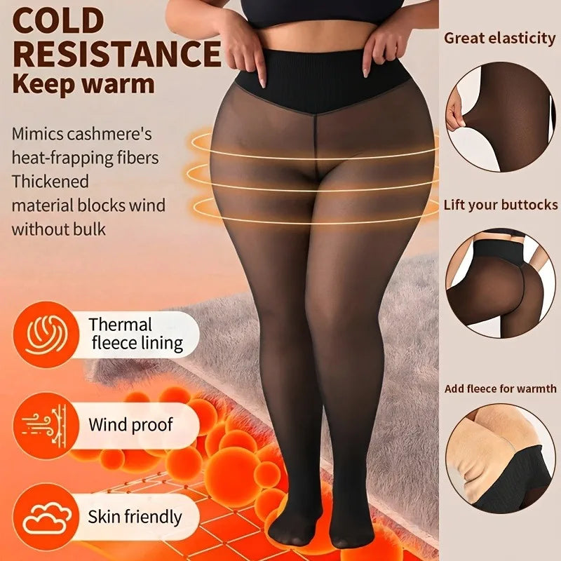 Nova Calça Legging Térmica Modeladora Preta Sexy com Forro de Lã e Efeito Translúcido, Meia-Calça Transparente de Lã, Tamanhos Grandes - Coleção 2026