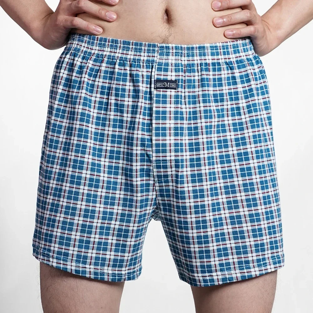Cueca boxer masculina de algodão puro, roupa íntima, cintura alta, cuecas grandes, casual, xadrez, plus size, calças aro, pijama em casa, M-3XL