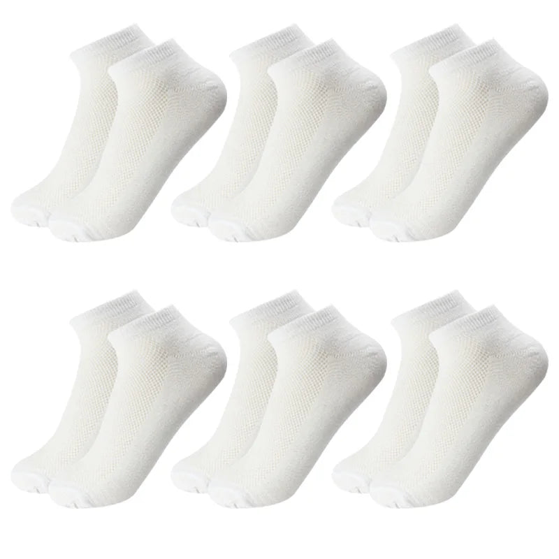 6 pares meias masculinas respiráveis curto tornozelo elástico cor sólida malha de alta qualidade negócios unisex sokken plus size EU38-47