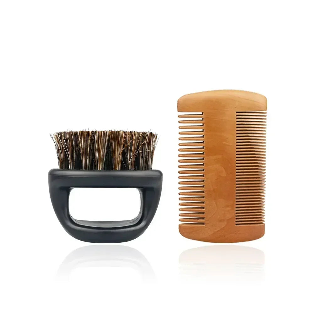 Profissional macio cerdas de javali madeira escova barba cabeleireiro escova de barbear pente masculino bigode pente kit com saco de presente conjunto pente de cabelo