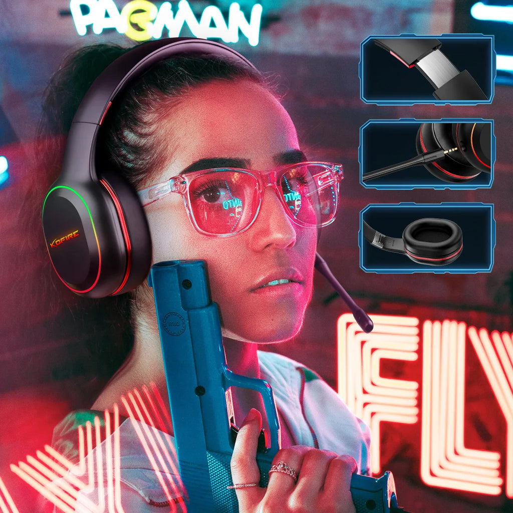 Kofire UG-05 fones de ouvido para jogos 2.4g bt5.0 fone de ouvido sem fio com microfone rbg luz vibração bluetooth fone de ouvido para ps4 ps5 pc switch