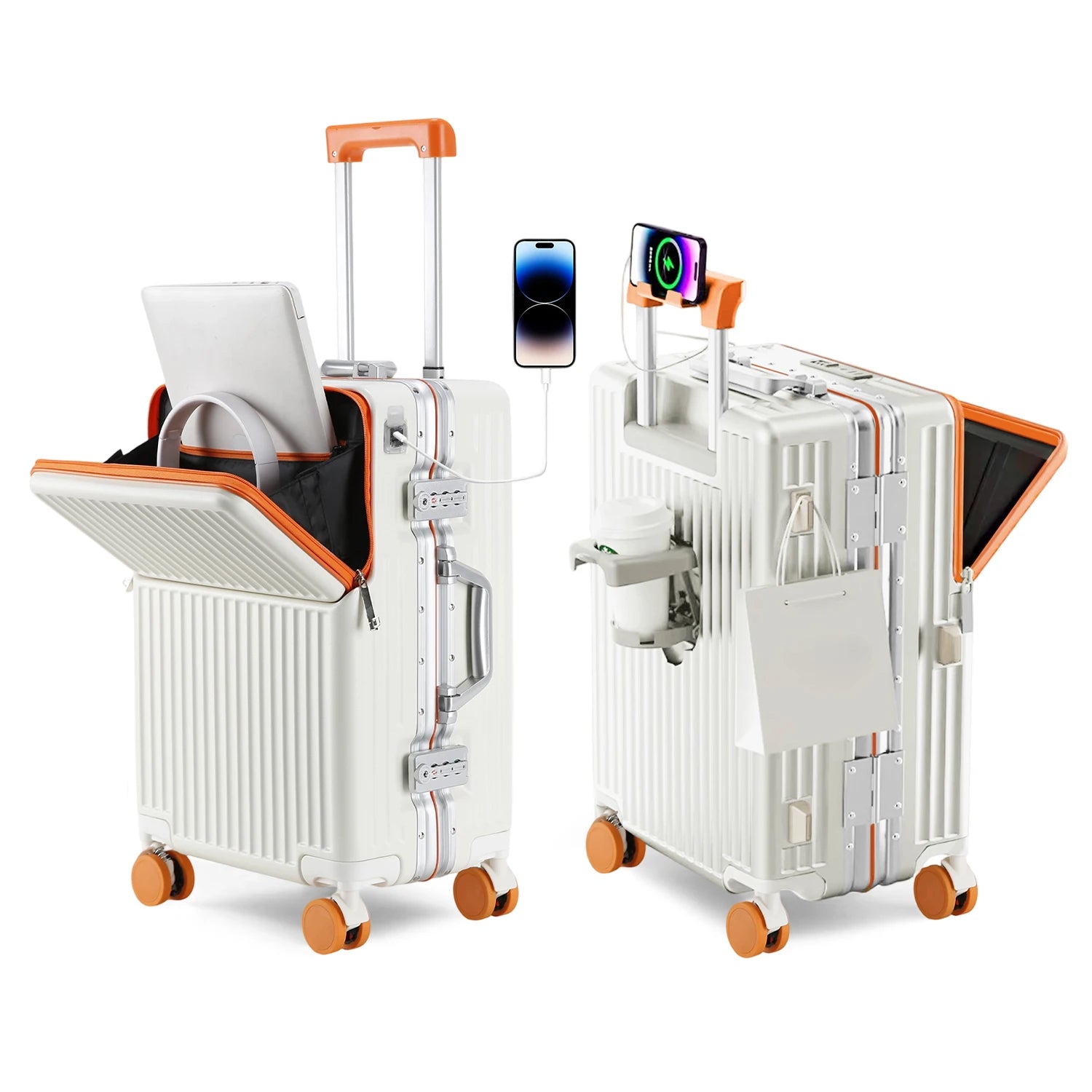 Mala de Alumínio Leve AIWEINY, Com Estrutura de PC, 360 °   Rodas Silenciosas, Cadeado TSA, Bagagem de Mão e de Transporte de 20/24/27 Polegadas