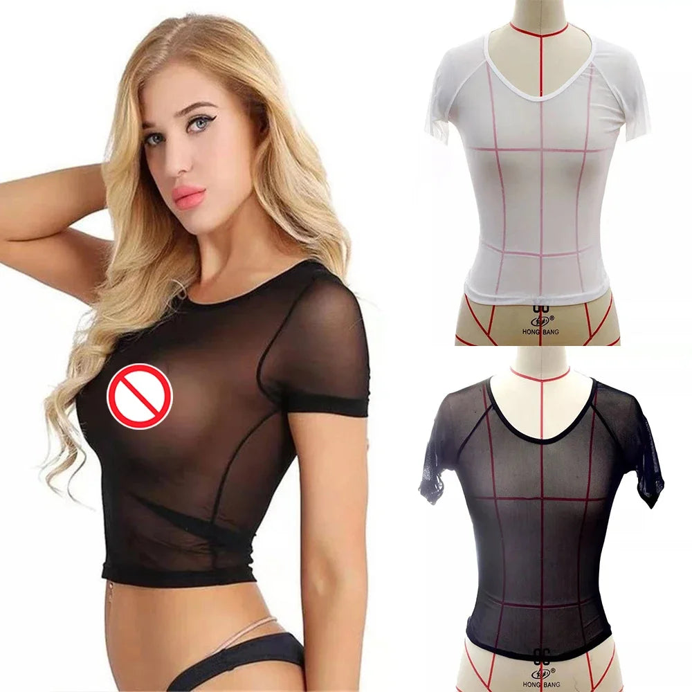 Sexy senhoras roupa interior malha pura topo preto e branco curto transparente corpo moldar roupa interior sexy camiseta interna boate tendência