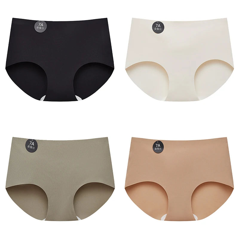 Falllsweet 4 Peças de Calcinhas de Seda Sem Costura para Mulheres, Lingerie Sexy de Cintura Média, Calcinhas de Seda Gelada M-2XL